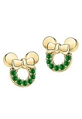 nice silver gold Minnie Mouse green emerald birthstone baby earrings
